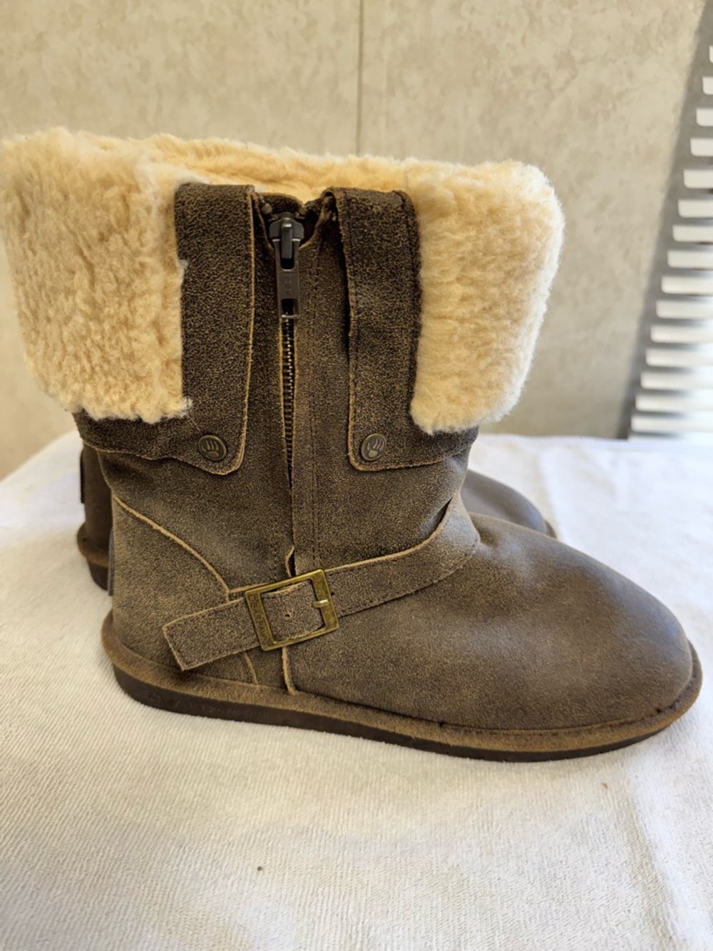 BearPaw Brown Faux-Shearling Suede Winter Boot with Buckle